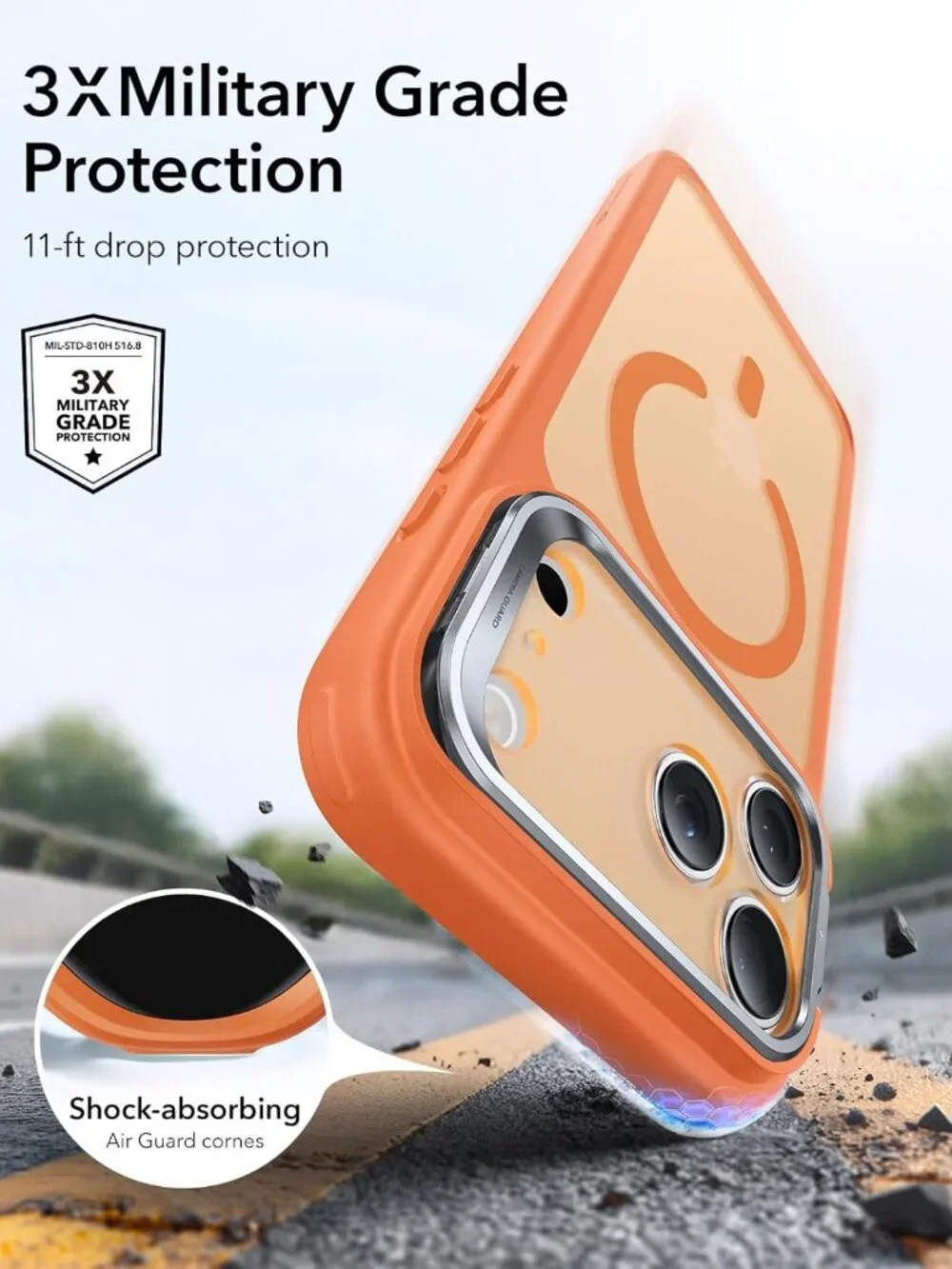 ESR iPhone 17 Pro Case Stash Stand MagSafe Military Drop Frosted Orange